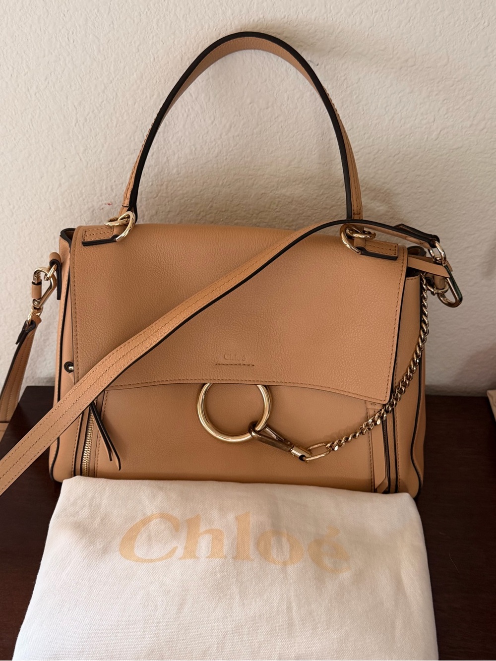 Faye Medium Leather Satchel in Tan